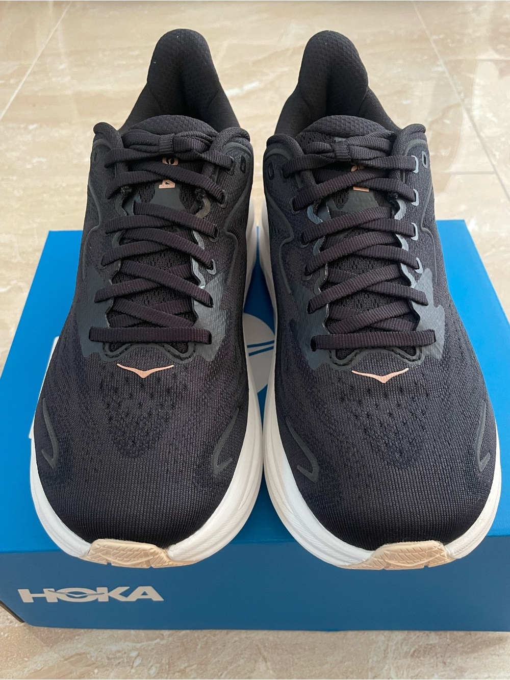 HOKA Women's Clifton 10 Running Shoe Black and Rose Gold - Picture 3 of 5